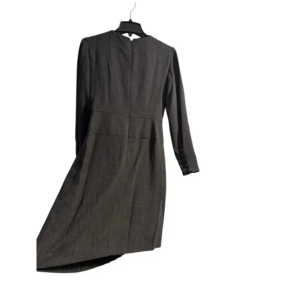 KAY UNGER Black Dress Womens  plaid side Knee-Length silky Long Sleeve sz 2